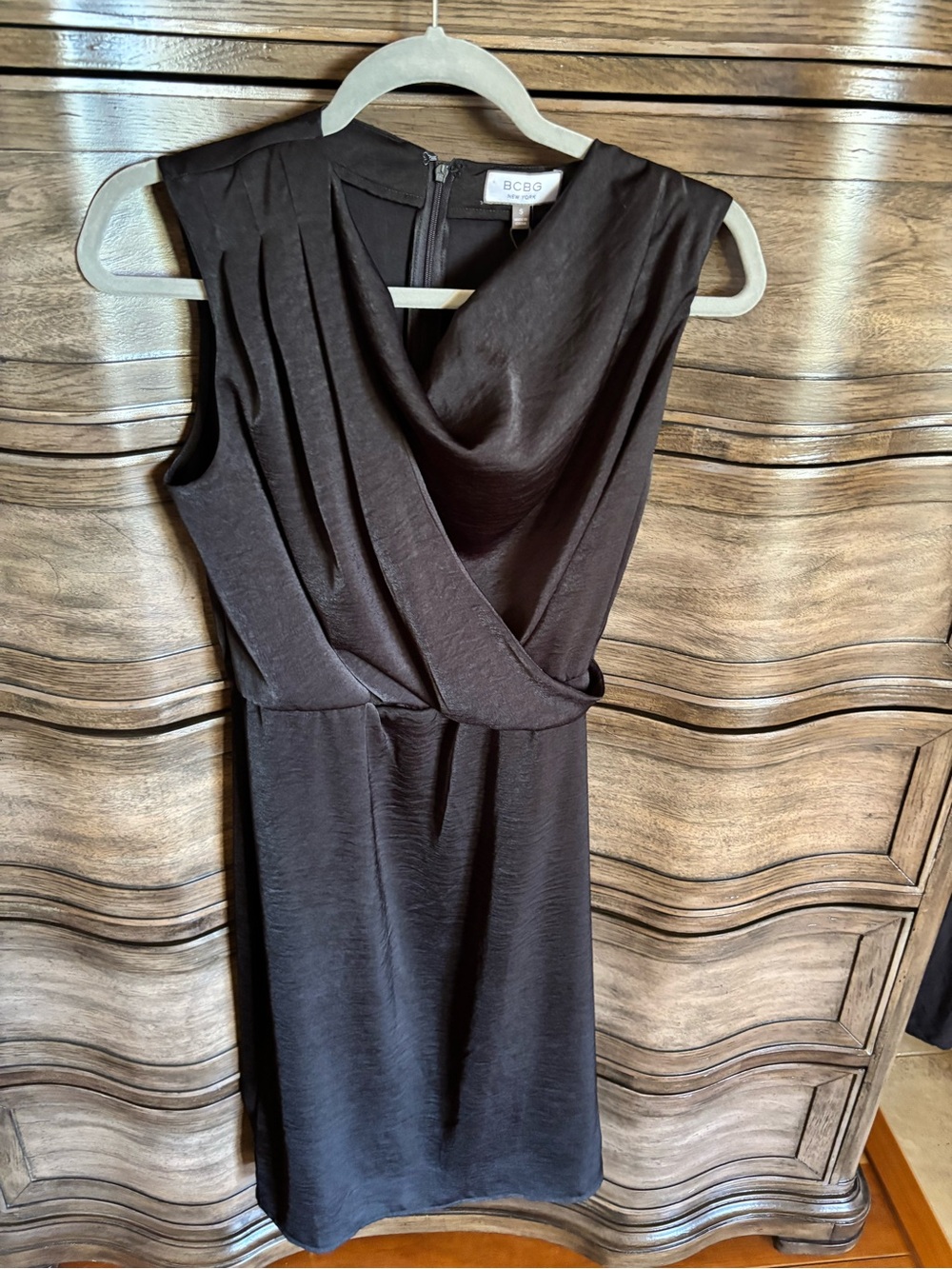 BCBG Draped Wrap Midi Dress in Black